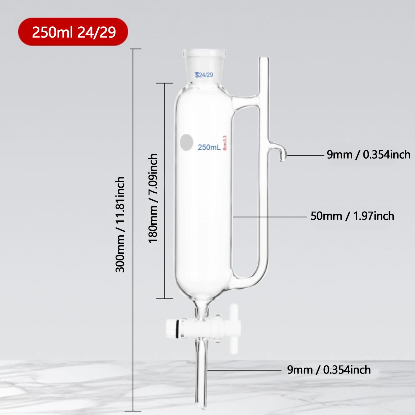 Laborglas ätherisches Öl Separator mit 24/29 Joint Wasser Öl Empfänger Separator für ätherisches Öl Destillation (250mm)