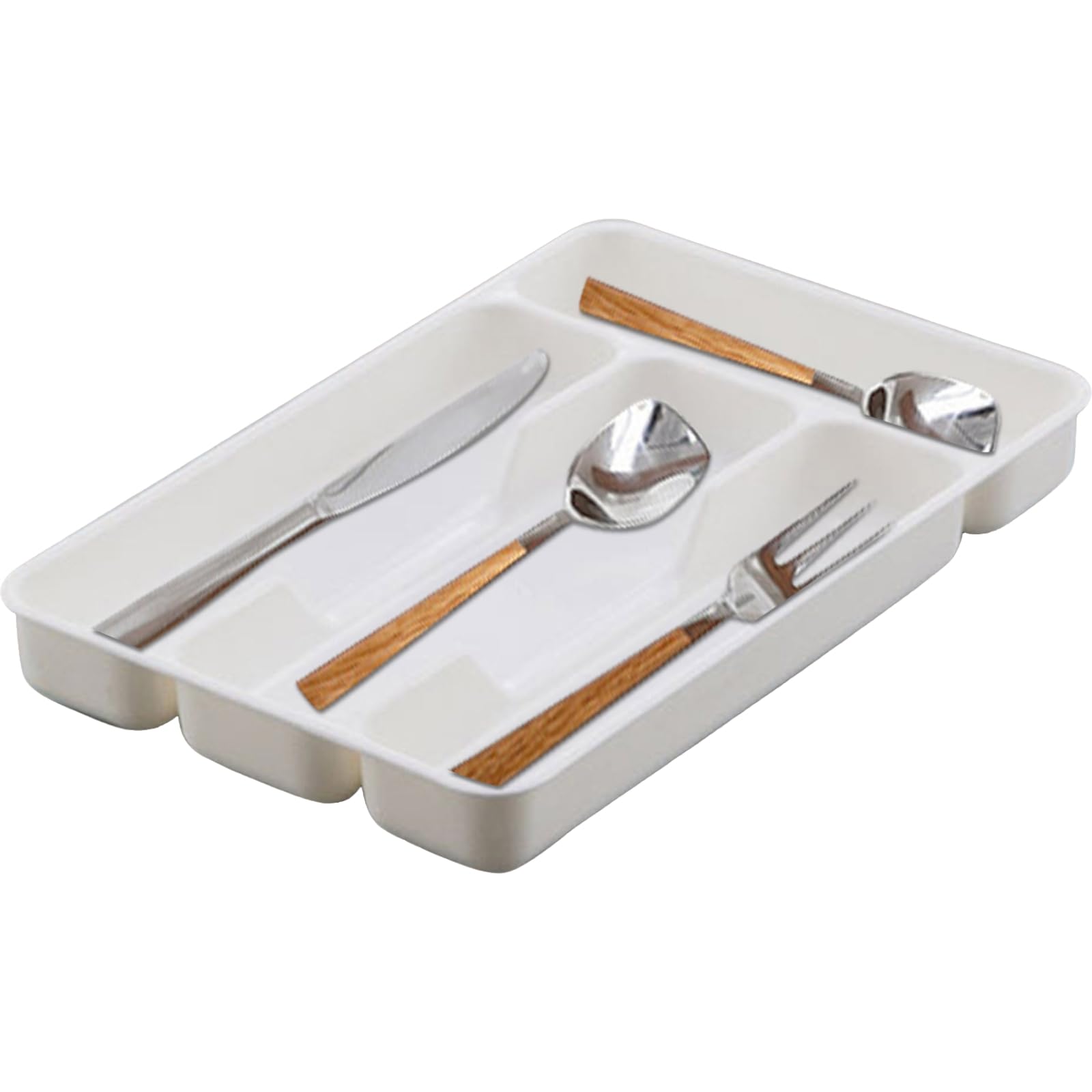Portaposate da Cassetto Organizer Cassetti Cucina Vassoio Portaposate Scatole Stoccaggio Divisori Contenitori in Plastica con 4 Scomparti per Accessorio Cucina Pratico Ordinare Stoviglie (Bianco)