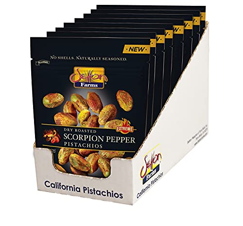 Image of Setton Farms Pistachios, Scorpion Pepper Extreme Flavor Naturally Seasoned No Shell Pistachio Nuts, Resealable Pouches, Non-GMO Project Verified, Gluten Free, Vegan, Kosher, 5 oz, Pack of 8