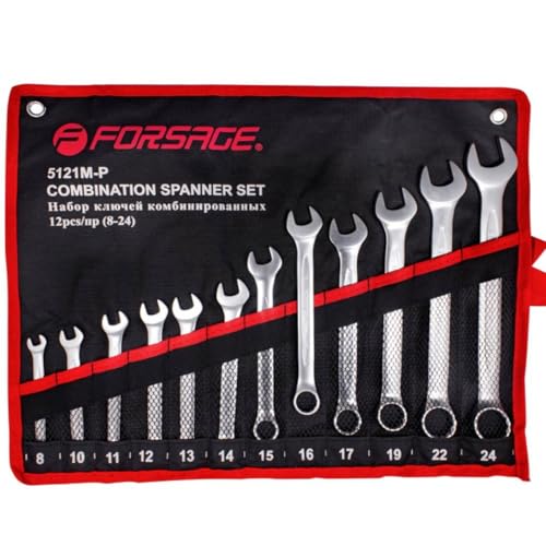 ForsagePol Combination Spanner Set 12-teilig 8-24 mm Hochwertiger Rolltasche Spanner Satz für Werkstatt, Auto & Haushalt Kombination Schlüssel, Ratschen- & Gabelschlüssel inklusive