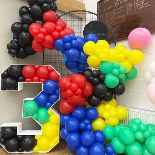 Image of 60 Pack Balloons Red Yellow Green Blue Black Party Balloons with Metallic Silver Helium Balloon, Rainbow Colorful Latex Balloons Set for Kids Birthday Carnival Themed Decorations