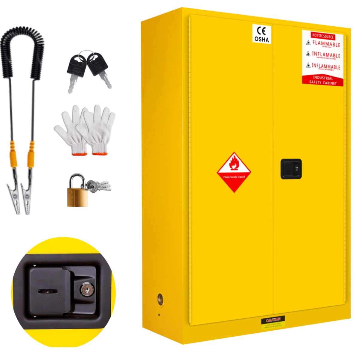 DEFNES Flammable Storage Cabinet, Galvanized Steel Flammable Safety Cabinet, Fire Proof Cabinets Yellow for Industrial Instruments Protection Supplies Cabinet (60 Gallon 42.91
