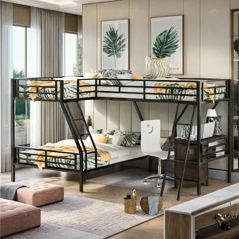 SOFTSEA Twin Over Full L-Shaped Bunk Bed