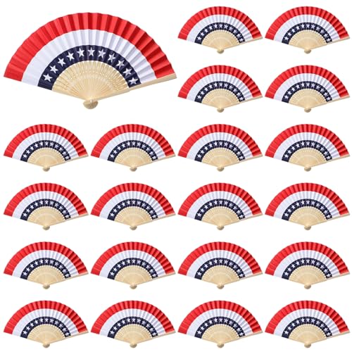 Karenhi 36 Pcs Bulk American USA Flag Hand Paper Fans Foldable Red White Blue Patriotic Handheld Fans Folding for Labor Patriot Veterans Day Parade Pride Party Favors(Dark Color,Vintage Style)
