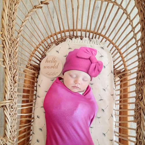 Image of AQOKKA Newborn Receiving Blanket with Bow Hat Mittens Wooden Card Set Newborns Toddler Baby Boy Girl Nursery Swaddle Wrap