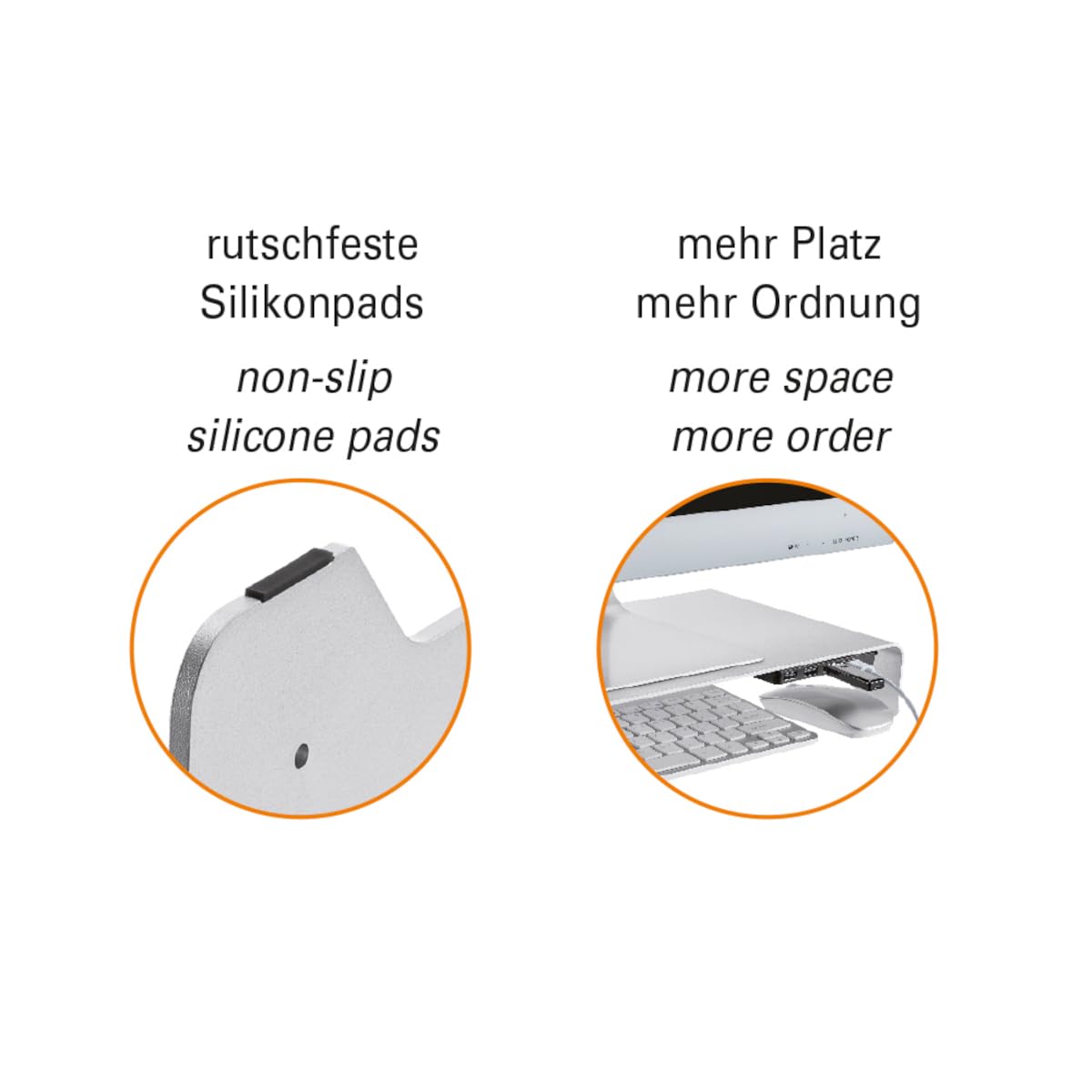 mywall HT46L - Soporte para Monitor de Aluminio con Almohadillas de Silicona Antideslizantes, 4 Puertos USB 2.0, Soporte para Pantallas y portátiles de 11 a 32 Pulgadas, Carga de hasta 10 kg