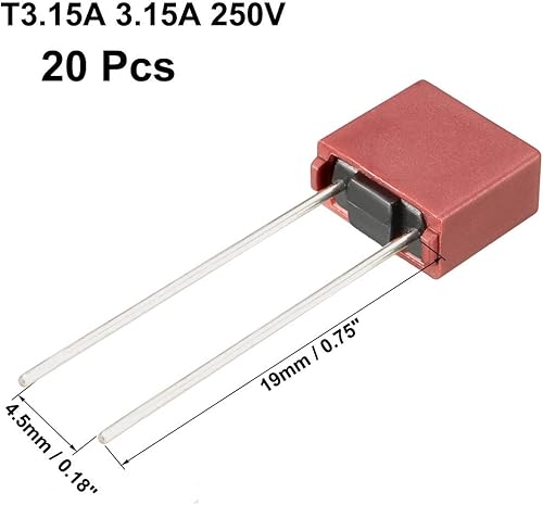 Miniatura 2 de uxcell® 20pcs DIP montado en miniatura cuadrado lento golpe micro fusible T3.15A 3.15A 250V rojo