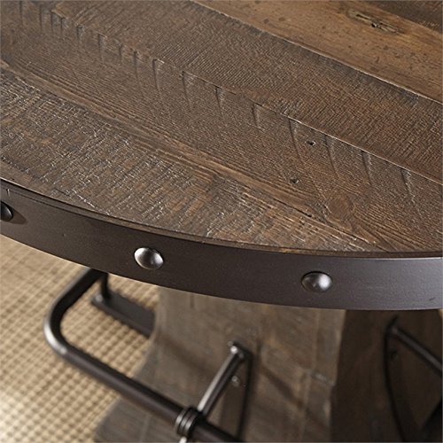 Bowery Hill 36" Small Round Dining Table For 4 People, Industrial Counter Height Pub Table With Wood Top, Rustic Farmhouse Bar Table, Distressed Brown #TOP2