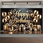 Black Glod Birthday Party Backdrop Luxury Black Glod Happy Birthday Banner Photography Background for Home Decorations Party Supplies 70.8 x 47.2 Inch - Image 3