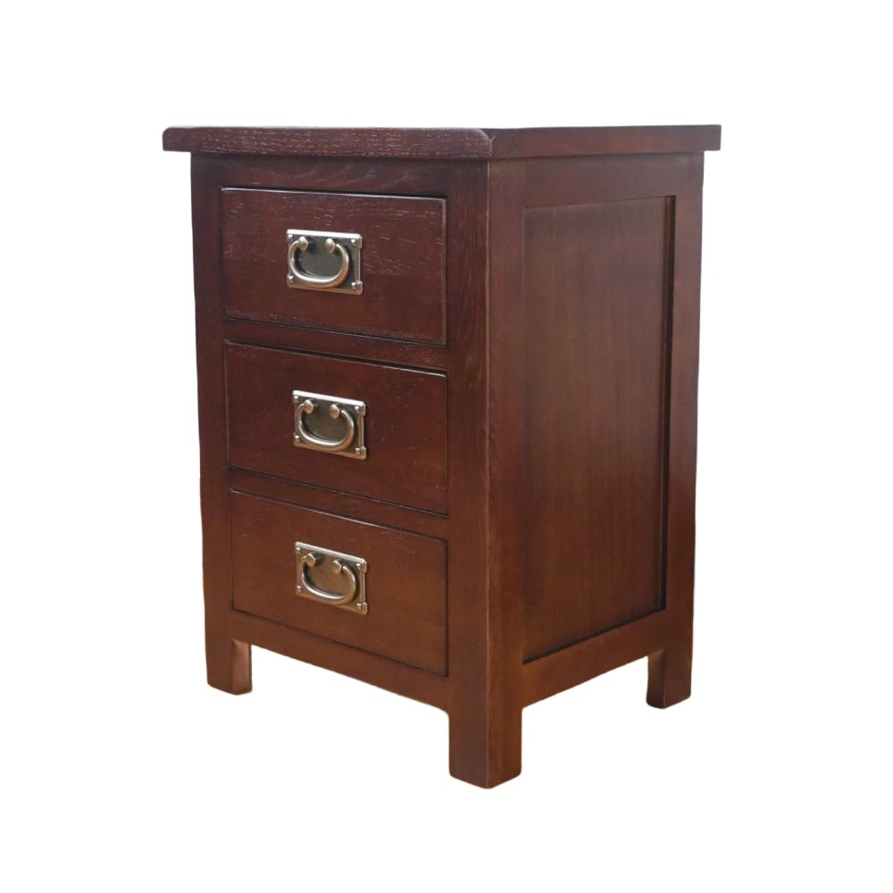 Kemtpase Solid Oak Bedside Tables Walnut Wooden 3 Drawers Nightstands Modern Narrow Beside Cabinet For Bedroom Living Room End Tables Furniture 16.54x12.6x22.05 Inches