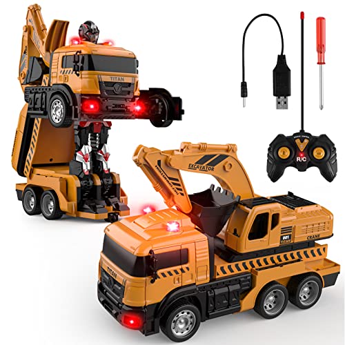 Fuwidvia Rc Excavators Transform Remote Control Truck, Rc Truck With Movable Digging Arm And Lights&Sound, Excavator Toy Transformer Toys For 4 5 6 7 8 Year Old Kids Toddlers Boys Girls #TOP7