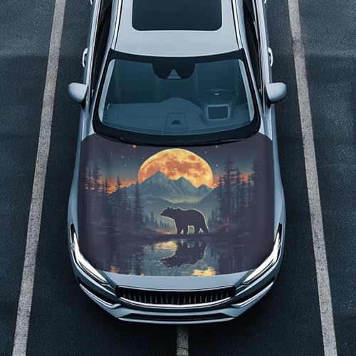 Image of Car Hood Cover All Weather Protection Automotive Exterior Accessories Universal Fit Hood Covers for Cars, Trucks, SUV, or Van Full Coverage with Elastic Band, Forest Bear