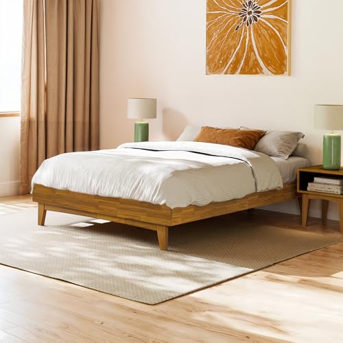 Image of Bme Catherine Queen Platform Bed Frame, Modern Bed Frame Without Headboard, Wooden Low Profile Bed Frame, Acacia Wood Platform Bed Frame, No Box Spring Needed, Supports up to 800lbs - Teak Brown