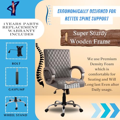 Image of NEWTURN Beta Mid Back Office Chair, Leatherette Ergonomic Design with Tilt /Height Adjustment, Metal Chrome Base, 360 Swivel for Study and Work from Home & 1 yrs Parts Replc. Warranty