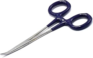 AAProTools Stainless Steel Hemostat Curved with Navy Blue Rubber Grips Two Handles Locking Forceps, 5