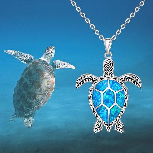 Sea Turtle Necklace Turtle Necklaces for Women Mom Blue Opal Pendant Sterling Silver Mother Daughter Wave Holiday Gifts3
