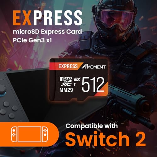 Image of MMOMENT 512GB Micro SD Express Card for Nintendo Switch 2, PCIe Gen3x1, MM29 Model, Up to 880MB /s Read and 650MB /s Write Speed, Black /Orange, Water Resistant Gaming Memory Card