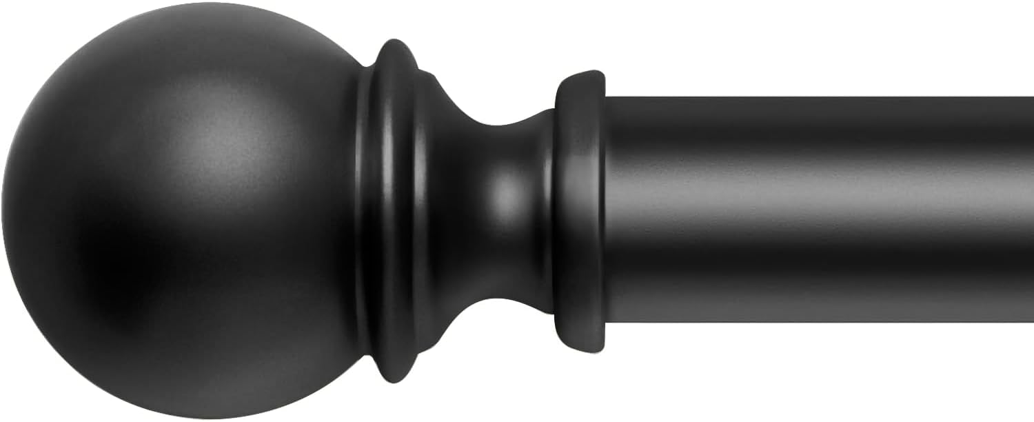 Zeerobee Curtain Rods for Windows 32 to 168, Adjustable Heavy Duty Wrap Around 1 Inch Curtain Rod, Outdoor Indoor Room Divider Modern Drapery Pole, Black, 32-168"