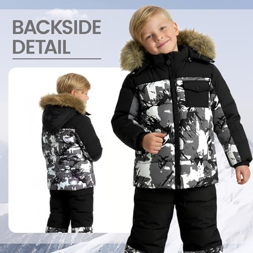 Image of JiAmy Kids 2 Piece Snowsuit Set Girl Winter Hooded Puffer Jacket & Snow Bib Pants Boy Ski Suits Ultralight Outfit