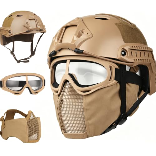 VPZenar Tactical Helmet Airsoft Mesh Mask and Googles Fast PJ Helmet Accessories for Mens Protective Gear