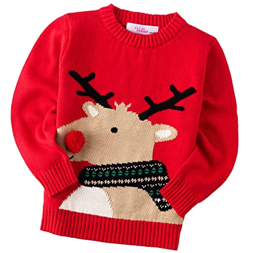 Velius Girl's Long Sleeve Knit Elk Christmas Sweater Tops (5-6 Years, Reindeer #6)