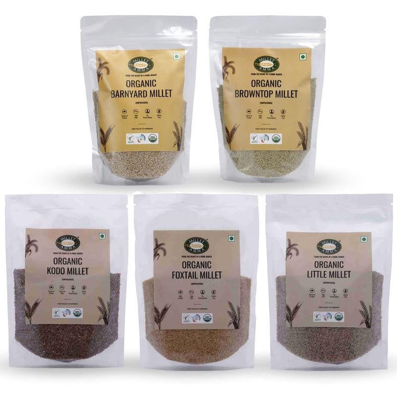 Millet Amma Grain Combo, Kodo, Foxtail, Browntop, Little, Barnyard Millets, 2.5Kg Pack, 5 Pieces