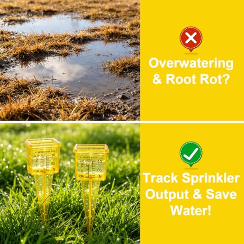 Image of Housoutil 2Pcs Rain Gauge Sprinkler Outdoor, 1.5 Inch Lawn Water Gauge, Measuring Tool for Accurate Rainfall Monitoring, Yellow Precision Measuring Cups for Garden Yard and Grass Watering