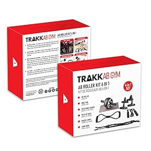 TRAKK SPORT 6 In 1 Exercise Equipment Set with Ab Wheel, Handle Grips, Resistance Bands, Knee Pad, Jump Rope, and Pushup Bars for Full Body Workouts