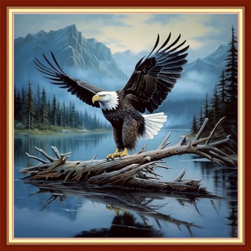 Image of Dooxvey Cross Stitch Kits for Adults Stamped Full Range of Embroidery Starter Kits for Beginners 11CT Printed Cross Stitch Patterns Needlepoint Kits Stamped Crossstitching-Eagle Lake 18x18 inch