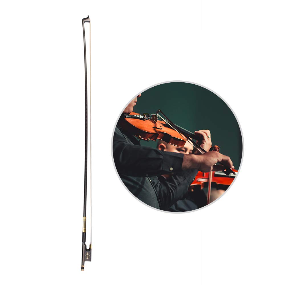 Benkeg Arco de Violín de Fibra de Carbono 4/4, Palo Redondo, Ébano Rana, Cola de Caballo Pelo, Bien Equilibrado