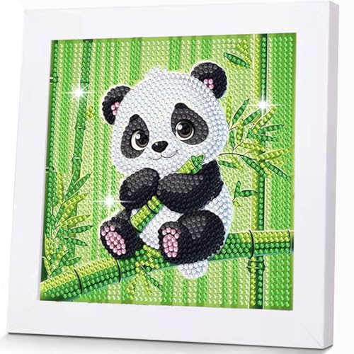 WEMEON Panda Diamond Painting Kinder Mit Rahmen- Basteln Jungs Mädchen ab 6 Jahre 5D, Animals Diamond Painting für Kinder, DIY Mosaic Making Kunsthandwerk zur Wanddekoration18X18cm