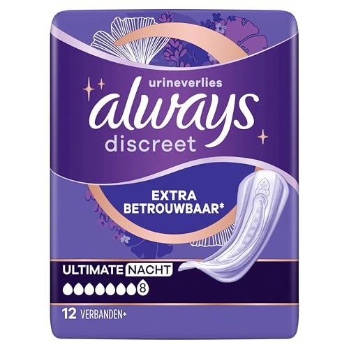 Always Discreet Toallas Para Fugas Urinarias Mujeres Ultimate Noche 12 Toallas Protección Extra Segura Y Discreción Óptima