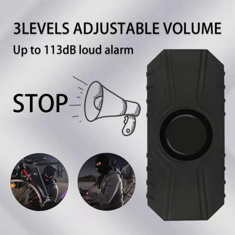 Kabelloser Fahrradalarm mit Vibrationssensor, 113dB Anti-Diebstahl-Sirene, IP55 Wasserdicht USB Wiederaufladbare Sicherheitsvorrichtung für Motorrad E-Bike, 7-stufige Empfindlichkeit