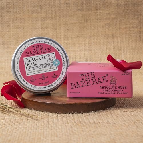 Image of The Bare Bar Absolute Rose Deodorant - 20 gm | Floral Fragrance| Odor & Sweat Control | Natural formula and Chemical free| Good for all skin types | Travel Mini Size Solid Deodorant for Men & Women