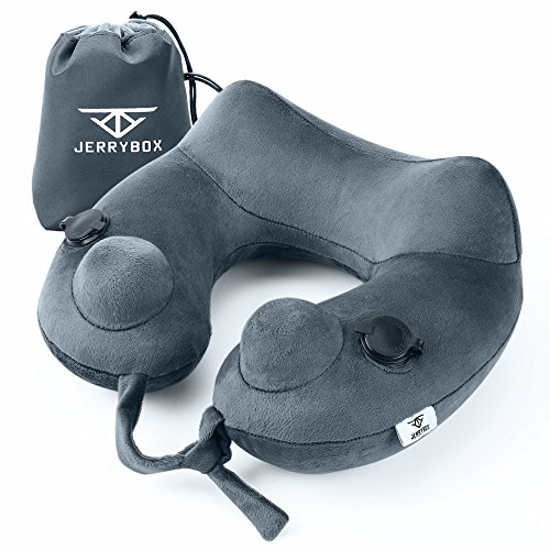 Travel Pillow of 2017, Jerrybox Inflatable Neck Support Pillow Travel Cushion 10 s World Fastest Flight Pillow with 2 Airbags, 320 g, (U-shaped, Blue)