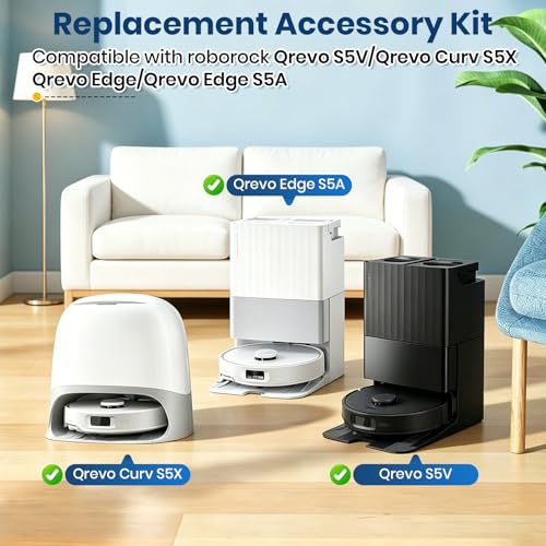 Image of 30Pcs Replacement Parts for Roborock Qrevo S5V, Curv, Edge, Edge S5A, Curv S5X Robot Vacuum Kit, 2 Main Brush 6 Hepa Filter 6 Mop Pads 6 Side Brush 6 Dust Bags 1 Screwdriver 1 Clean Tool