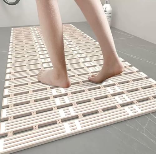 Image of HomeCloud Non-Slip Shower Mat for Bathtub, Anti-Slip Bath Mat with Suction Cups, Drainage Holes & Foot Massage Exfoliating Surface (Vent White Beige)