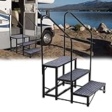 Garvee 2-Step RV Stairs with Dual Handrails, Portable Aluminum Steps with Non-Slip Treads, for Travel Trailers, Camper Vans, Hot Tubs, Deck, Poolside, Pet Access