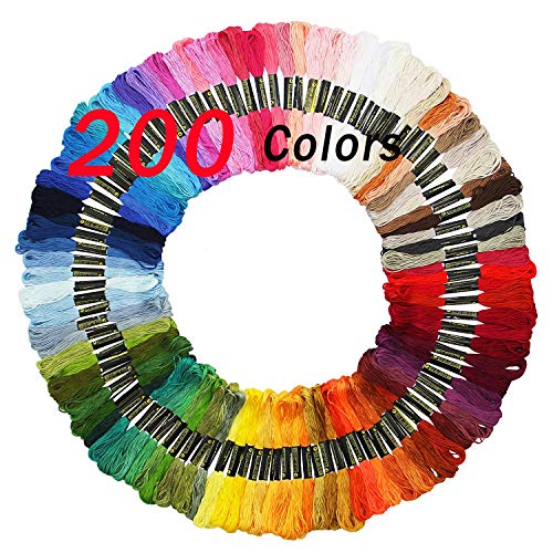 Embroidery Floss Friendship Bracelet String Cross Stitch Threads with DMC Color Numbers, 6 Strands 8.75 Yard (200 skeins)