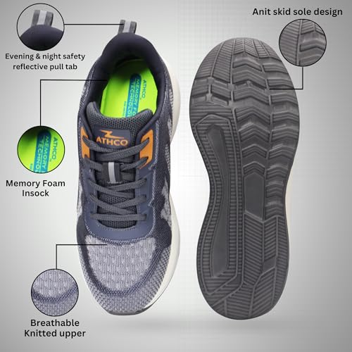 Image of ATHCO Mens Crysta Memory Foam Comfort Shoes|Running|Walking|Training|Gym|Jogging|Sneaker|Athletic|Laceup|Flexible|Lightweight|Dailyuse|Sports|Casual|ExtraSoft|Fitness