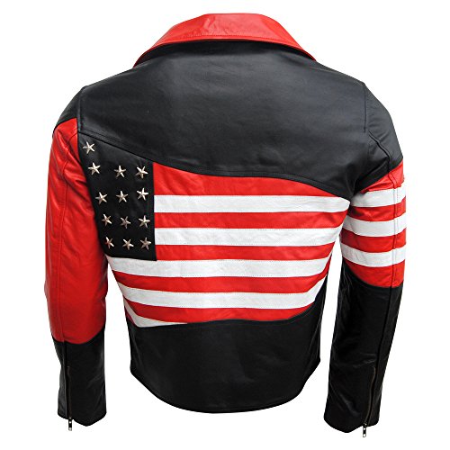 Classyak Biker Leather Jacket USA Flag, Protection on Shoulders, Elbows & Back2