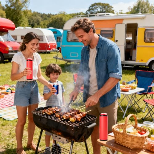 Soporte delgado para bebidas, aislante de doble lata, enfriador de botellas de 12 onzas con aislamiento térmico, recipiente reutilizable para café, cerveza, refrescos, ideal para viajes, camping - imagen 2
