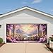 Scenic Mountain View Garage Door Cover, Gorgeous Sunset Landscape Large Garage Door Decorations, Outdoor Home Decor for All Seasons, Perfect for Spring and Summer 157x71 Inch