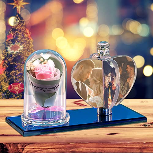 Betenshtresk Personalized 3D Rotate windmill Light crystal photo frame Lamp Custom LED Night Light photo album heart frame windmill crystal Customized photo gifts for Christmas Valentine's Day