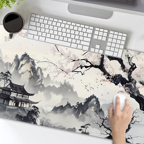 Image of Japanese Mouse Pad XXL 35.4 X 15.7 Inch Anime Style Art Design Extended Large Gaming Mousepad Keyboard Full Desk Mat Non-Slip Rubber Base Stitched Edges for Home Office