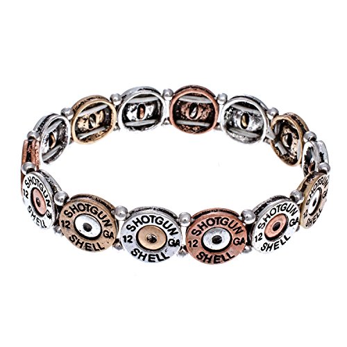 Pammyj Western Tri-Tone Faux 12 Gauge Shotgun Shell Stretch Bracelet #TOP2