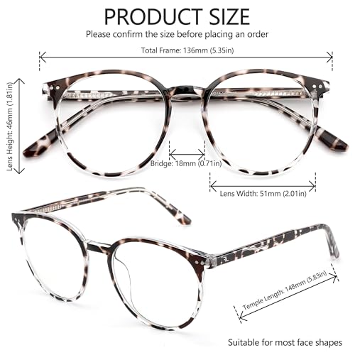 Image of Blue Light Blocking Glasses for Women and Men, Round Frame Computer Gaming Anti Eyestrain & UV Glare RF6213 (Leopard)