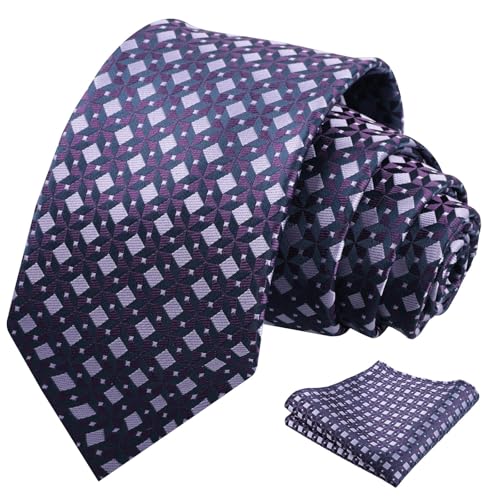 Image of Alizeal Mens Vintage Solid Plaid Tie with Pocket Square 3.15inches Necktie Set