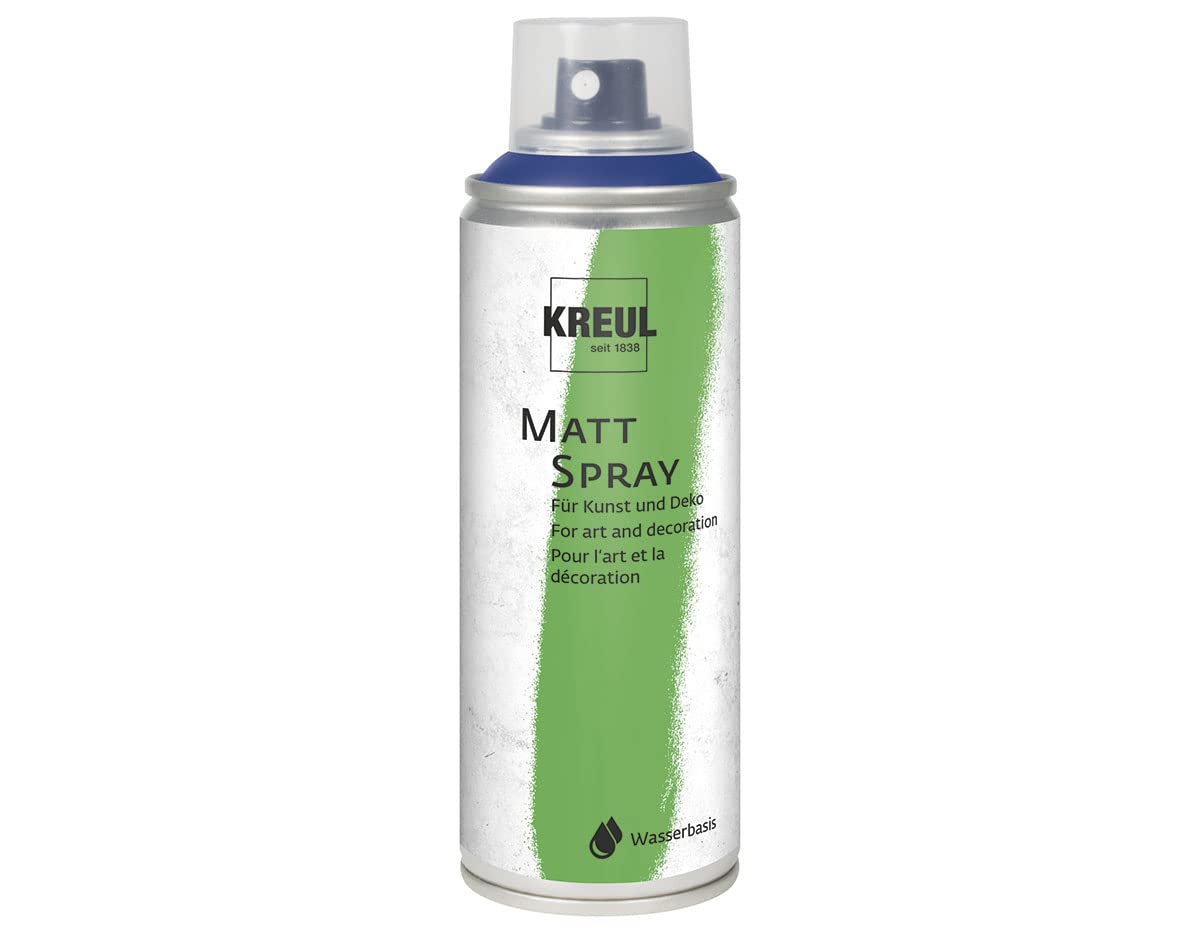 KREUL 76321-200 ml Kolorowy spray kobaltowy, matowa farba wodna w sprayu, wysoko pigmentowana, wodoodporna, odporna na działanie styropianu, do stosowania wewnątrz i na zewnątrz.