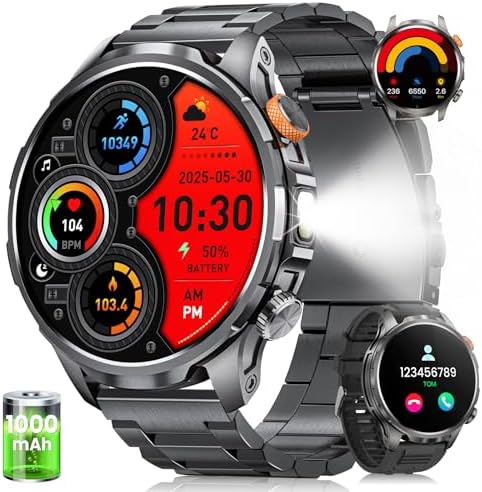 Reloj Inteligente Hombre Militar con 1000mAH/LED Linterna, 1.91”A...